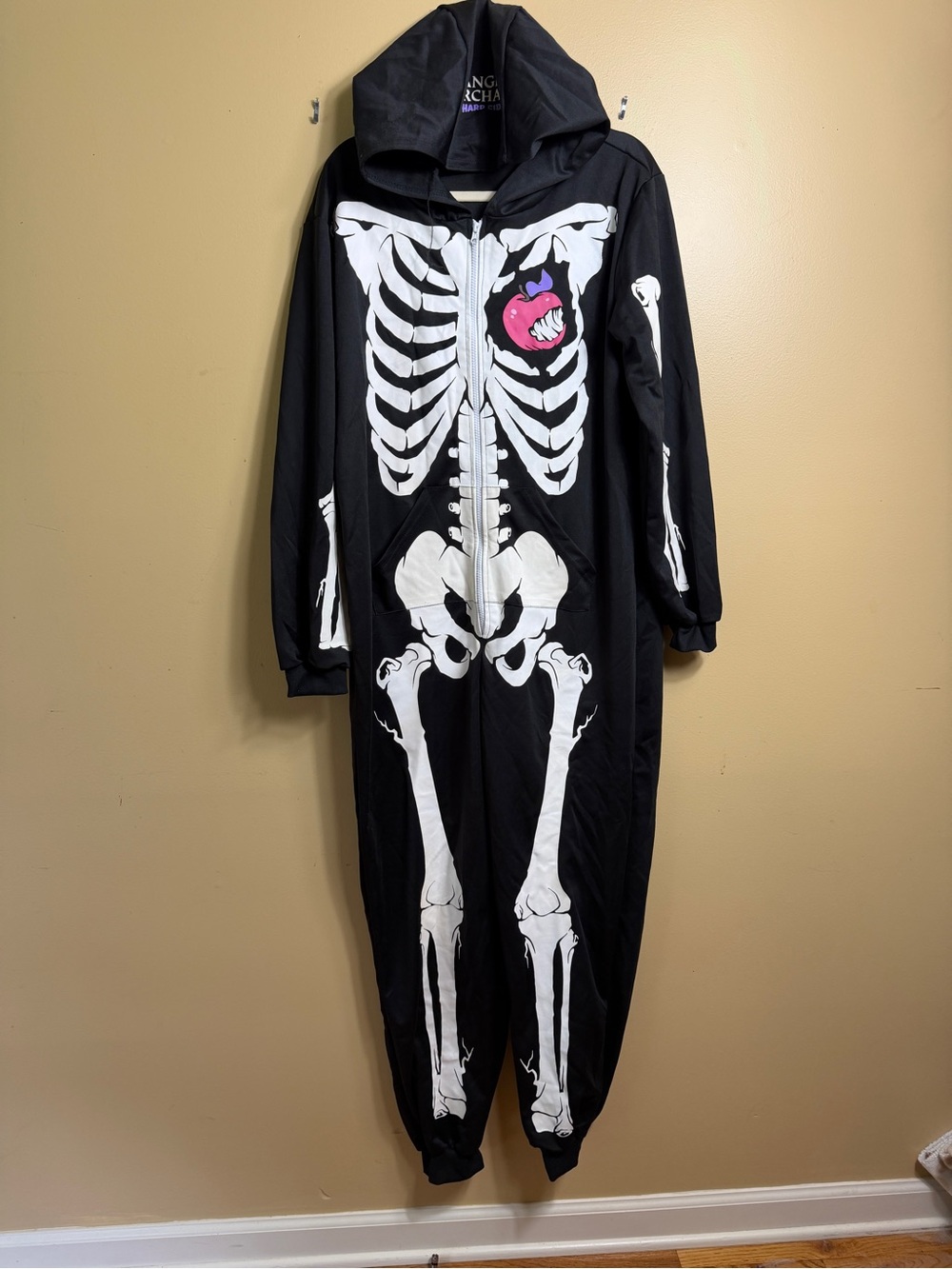 Angry Orchard Hard Cider Halloween Skeleton Costume Men S/M Black Jumpsuit
